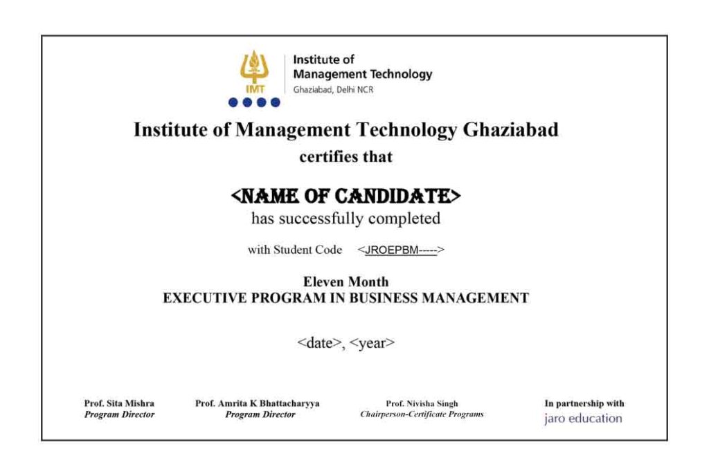 IMT Ghaziabad Distance MBA Degree Certificate