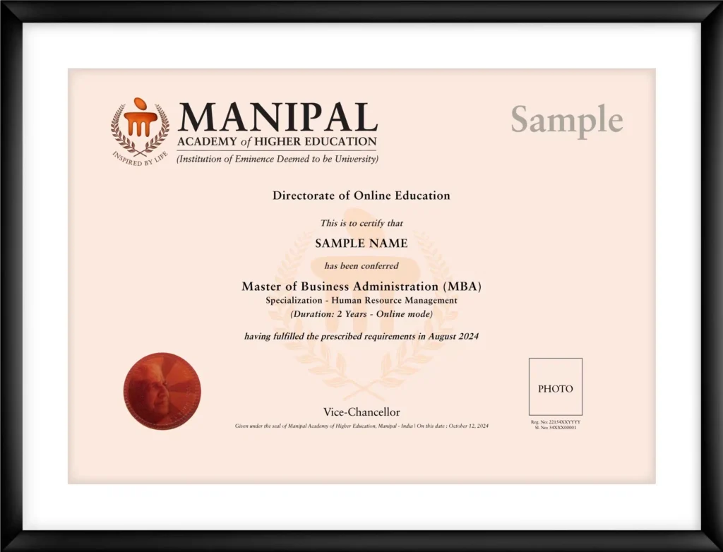 Manipal Online MBA Degree Certificate​