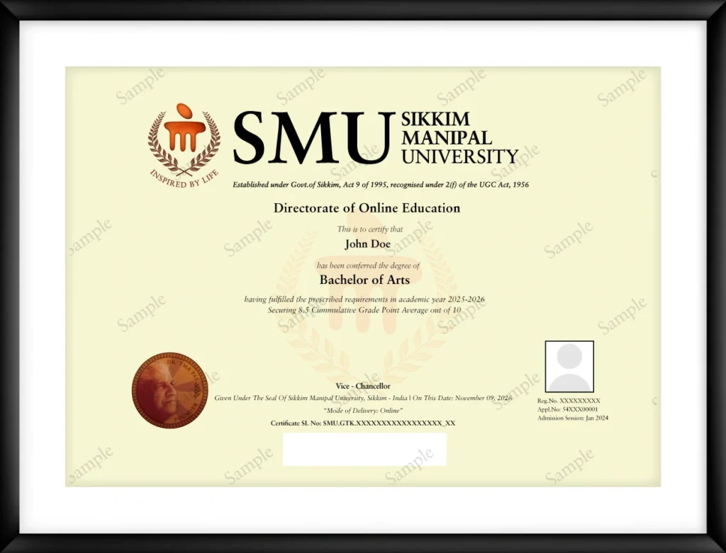 Sikkim Manipal University Degree Certificate ​