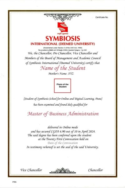 Symbiosis MBA Degree Certificate​